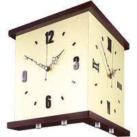 Caravel 时尚双面两面挂墙高档家用客厅拐角转角挂钟免打孔时钟石英钟表 9297黑框拉丝金表盘 12英寸