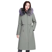 雪中飞 SNOWFLYING春秋收腰派克大毛领休闲时尚女中长款保暖羽绒服