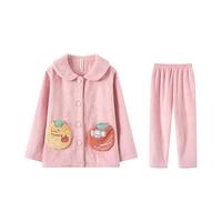 【法兰绒水果女孩】春秋翻领长袖家居服套装女童睡衣