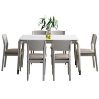 全友家居 岩板餐桌椅组合小户型家用吃饭现代简约客厅长方形一桌六椅