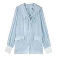 BASIC HOUSE/百家好小众独特别致上衣女夏季时尚短裤套装 蓝色 S