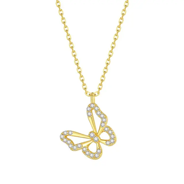 周大生银饰项链 S镶嵌蝴蝶银挂坠吊坠锁骨链套链