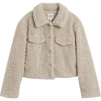 Gap女装秋冬季仿羊羔绒纽扣短款夹克891881宽松廓形外套