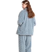 芬腾睡衣秋冬长毛绒加绒加厚翻领长袖家居服套装女