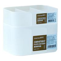 茶花（CHAHUA）化妆品收纳盒带盖分格透明储物盒桌面手饰品收纳盒办公室收纳 【六分格】中号+大号