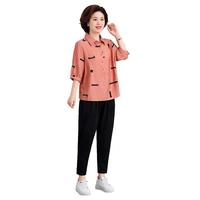 中老年人休闲套装女夏季显瘦减龄百搭减龄装显瘦哈伦裤两件套