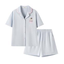 YOUKESHU 夏季女士开衫短袖短裤睡衣女士家居服套装