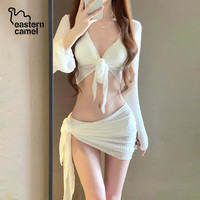 东方骆驼 ;EASTERN CAMEL比基尼泳衣女2025四件套高级感白色性感分体泳衣三亚度假温泉 米白色 S 体重70-90斤