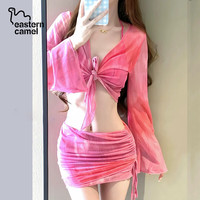 东方骆驼;EASTERN CAMEL比基尼泳衣女2025四件套高级感白色性感分体泳衣三亚度假温泉 黑色 S 体重70-90斤