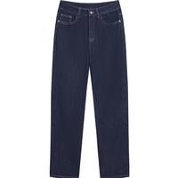 对白深蓝色直筒牛仔裤九分裤女2025春老爹裤复古休闲烟管裤子 深牛仔蓝 27