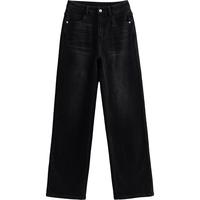 初语高弹三芯纱加绒保暖牛仔裤女2024秋冬复古显瘦直筒裤丹宁长裤 黑色1-21 27