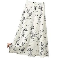 丝柏舍优雅半身裙2025夏装女装松紧腰撞色印花中长裙