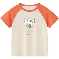 迪士尼（Disney）儿童男女童短袖t恤男童短袖t恤2025夏季休闲时尚半袖上衣 橙白 150 cm