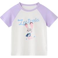 迪士尼（Disney）儿童男女童短袖t恤男童短袖t恤2025夏季休闲时尚半袖上衣 紫白 130 cm