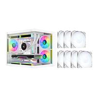 九尾狐T13海景房机箱电脑机箱台式机 双面玻璃全侧透明/支持MATX主板/240水冷机/7风扇位/diy外壳itx T13-白色+7个皎月白色白光风扇