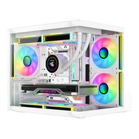九尾狐T13海景房机箱电脑机箱台式机 双面玻璃全侧透明/支持MATX主板/240水冷机/7风扇位/diy外壳itx T13-白色+7个皎月白色彩光风扇