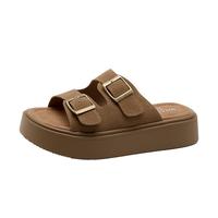 西遇厚底凉拖鞋女2025夏季百搭复古海边凉鞋外穿一字拖勃肯鞋 卡其色 （35/36/38/394月9日） 39 (245)