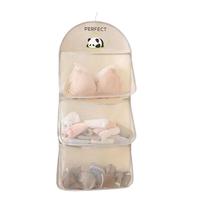 百易特袜子收纳挂袋宿舍衣柜内衣收纳悬挂式网兜置物袋门后整理收纳 灰色熊猫【三层】40*82cm 3个透明挂钩