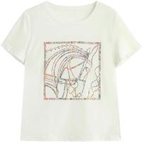 帕罗（PALUOPO）短袖印花T恤上衣女春夏含桑蚕丝莱赛尔半袖卡通小t透气白色休闲 马头【两件更优惠】 2XL (175/96A)