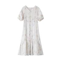 优雅通勤连衣裙夏季女装V领系带印花裙子