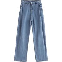 初语天丝莱赛尔牛仔裤女2025年夏季打褶宽松直筒长裤 复古蓝  M 