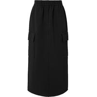 红袖奥莱春季女装后开叉松紧腰直筒半身裙 黑050 S