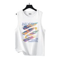 班尼路背心男夏季美式潮牌宽松透气百搭无袖上衣青少年篮球纯棉坎肩 白/JPB彩云D 2XL (160-180斤)
