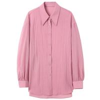 【2025春季款】粉色衬衫宽松大廓形衬衣翻领中长款慵懒上衣M