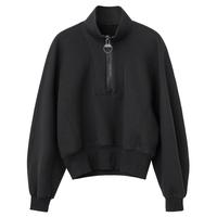 BASIC HOUSE/百家好卫衣休闲高级感外套女春季短款百搭减龄高领上衣 曜石黑 M