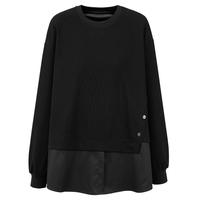 BASIC HOUSE/百家好韩系拼接圆领卫衣女2025春季宽松长袖百搭打底上衣女 黑色 L