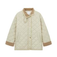 ELLE KIDS学院风可立领菱形格棉服女童冬季撞色保暖轻薄棉服厚外套