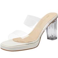 海澜之家（HLA）凉鞋女舒适百搭透明高跟粗跟方头女鞋拖鞋HDATXW2BDI003 杏色37