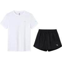 安踏 女针织运动两件套 夏季透气短袖T恤短裤套装