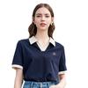 betu百图女装2025年夏季绣花撞色V领Polo衫纯棉短袖T恤上衣 杏色 XS