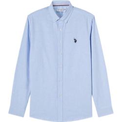 U.S. POLO ASSN. 衬衫男春秋长袖白色休闲工装外套高端免烫抗皱宽松蓝色男士衬衣