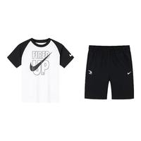 NIKE3BRAND 耐克男女童纯棉短袖T恤+短裤2件套夏季插肩袖儿童短袖套装 正黑色 110 /56 【身高104-110cm】