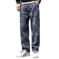 男装春季男士个性格纹牛仔裤韩版时尚百搭宽松舒适亲肤长裤