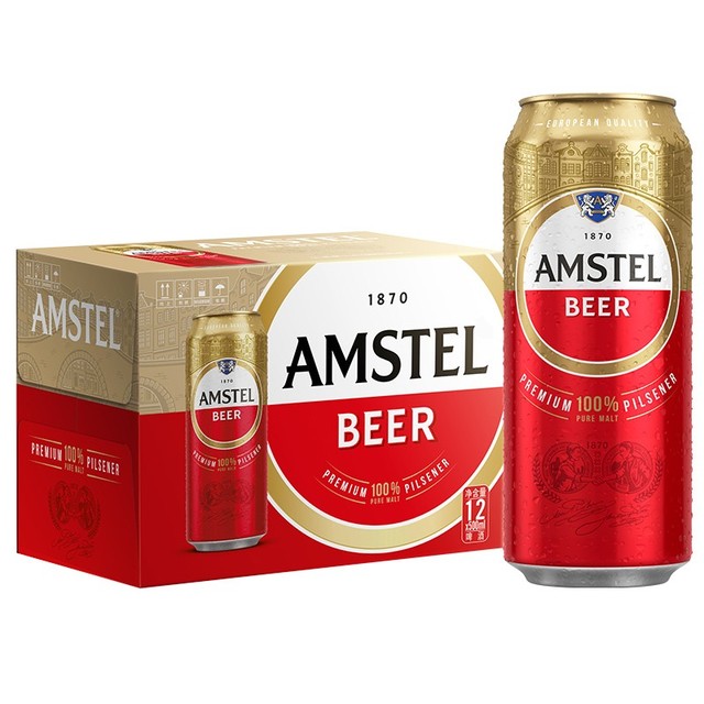 红爵 AMSTEL 喜力 Amstel红爵啤酒 整箱装 全麦酿造 原麦汁浓度≥8.5°P 500mL 12罐 赠饭盒*1
