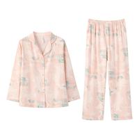 【童话城堡系列】睡衣女春秋翻领开衫长袖长裤家居服套装