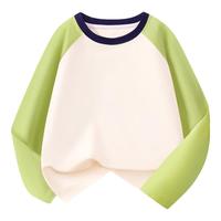 J.KIDS女童长袖t恤纯棉插肩撞色春秋季舒适宽松休闲时尚儿童打底衫 粉绿 K粉帽麻花辫 110