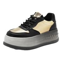 百丽拼色厚底板鞋女小众时尚休闲鞋B1764AM4 黑色 37