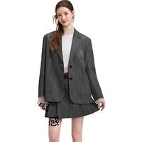 森马西装外套女中长款学院风2025春宽松灰色休闲西服109125111001