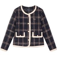 哈吉斯 品牌童装女童外套秋柔软有型简约休闲小香风洋气夹克 格 160