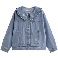 迪士尼（DISNEY）童装儿童女童娃娃领牛仔外套艾莎公主时尚上衣24秋DB331IE18蓝150