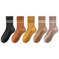 【100%棉】5双装条纹袜子女亲肤纯棉女士袜子百搭中筒袜女