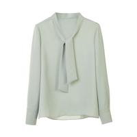朗姿【Basic衣橱】明星同款法式衬衫气质衬衣长袖上衣春春 水绿色 2XL
