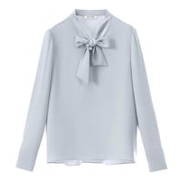 朗姿【Basic衣橱】明星同款法式衬衫气质衬衣长袖上衣春春 水蓝色 2XL