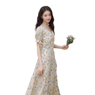 FOURDATRY碎花裙子连衣裙夏装女装中长裙夏季旗袍 碎花连衣裙 S (70-80斤)