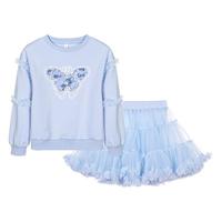 女童tutu裙套装2025春夏甜美蝴蝶卫衣网纱短裙两件套