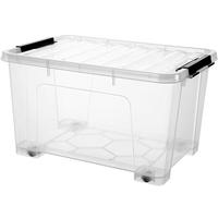 JEKO&JEKO透明塑料衣物收纳箱大号玩具整理箱129L 1只装 带轮